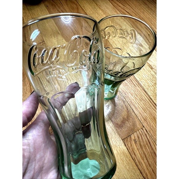 Vintage Libbey Coca Cola Green Glasses Tumblers 16.75oz - 2 Cups 6” Tall - Picture 1 of 3